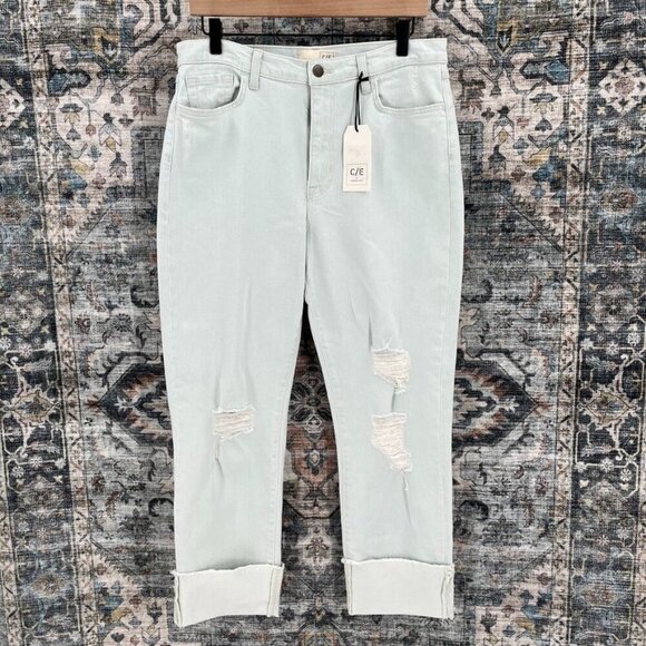 Current/Eliott Relaxed Cuffed Boyfriend Jean Size 31 White Distressed